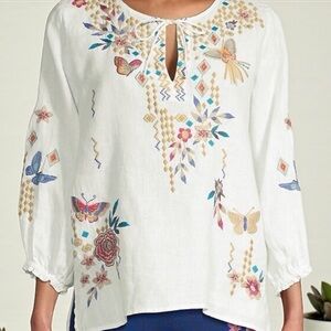 Johnny Was heavily embroidered Mariposa blouse NWT